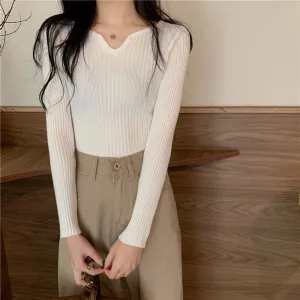 White Flat V Neck Top