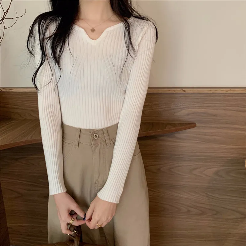 White Flat V Neck Top