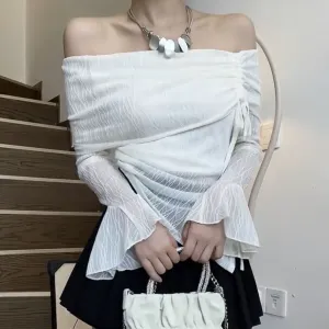 White Off-Shoulder Mesh Top