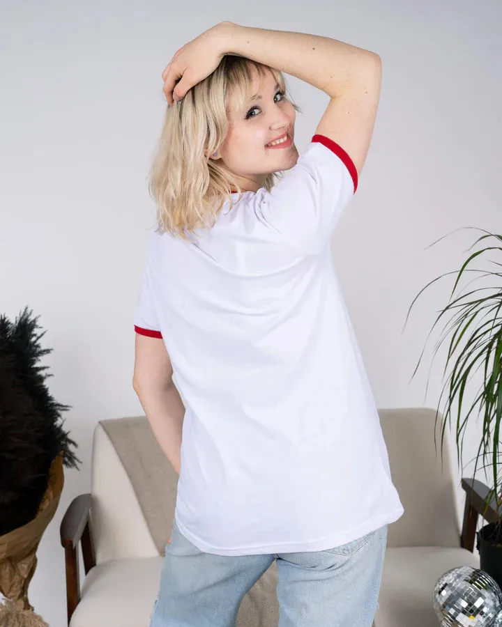 White Ringer Retro Rainbow Striped T Shirt