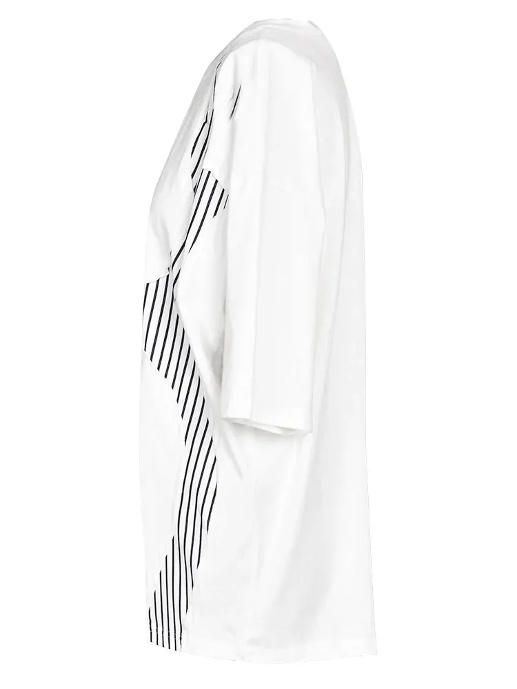 White Striped Irregular Tee