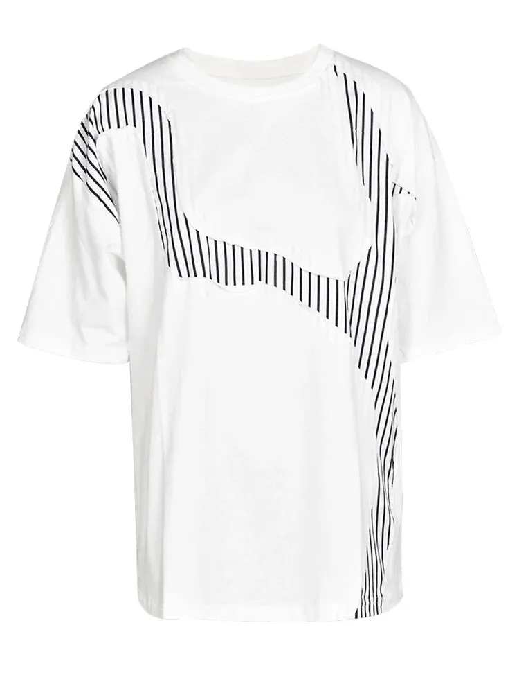 White Striped Irregular Tee