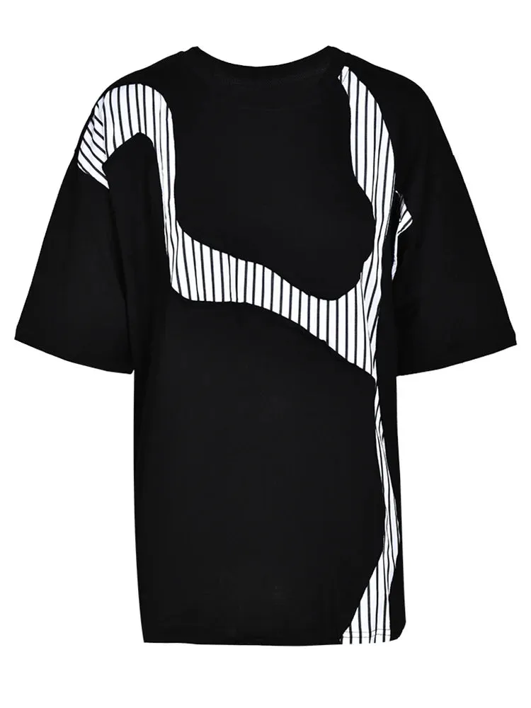 White Striped Irregular Tee