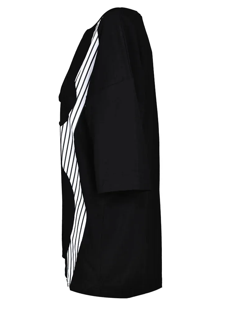 White Striped Irregular Tee