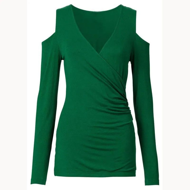 Women Bodycon Off Shoulder Casual Tops Long Sleeve V Neck Tee Shirts Plus Size