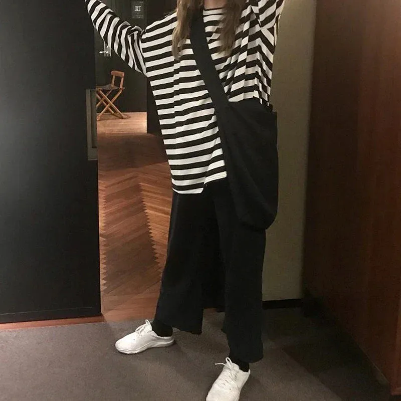 Women harajuku Striped Tshirt Long Sleeve O-Neck T-Shirts oversized T Shirt