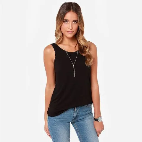 Women Lady Black Grey Deep-V Backless Sleeveless Summer Tank Top Sexy Vest Shirt Elastic Cotton Casual T-Shirts