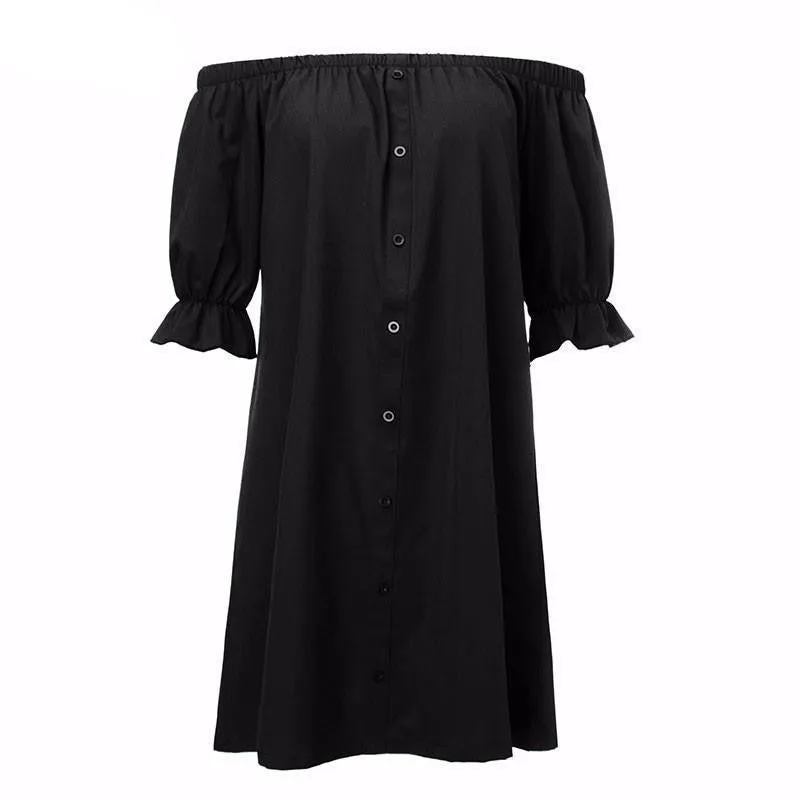 Women Off Shoulder Mini Party Dress Casual Loose Half Sleeve Strapless Dresses Plus Size Long Tops