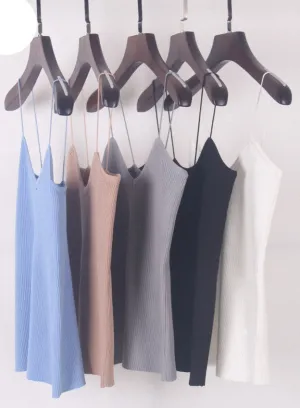 Women Summer Elastic Slim Sleeveless Spaghetti Strap Vest Casual Camis Base Crochet Knit Tank Tops