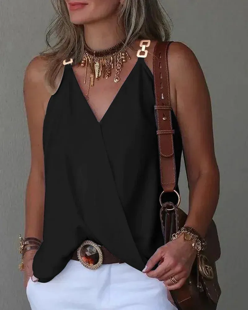 Women's Blouse White Shirts & Blouses Print Sleeveless Tops Loose V Neck Pullovers Summer