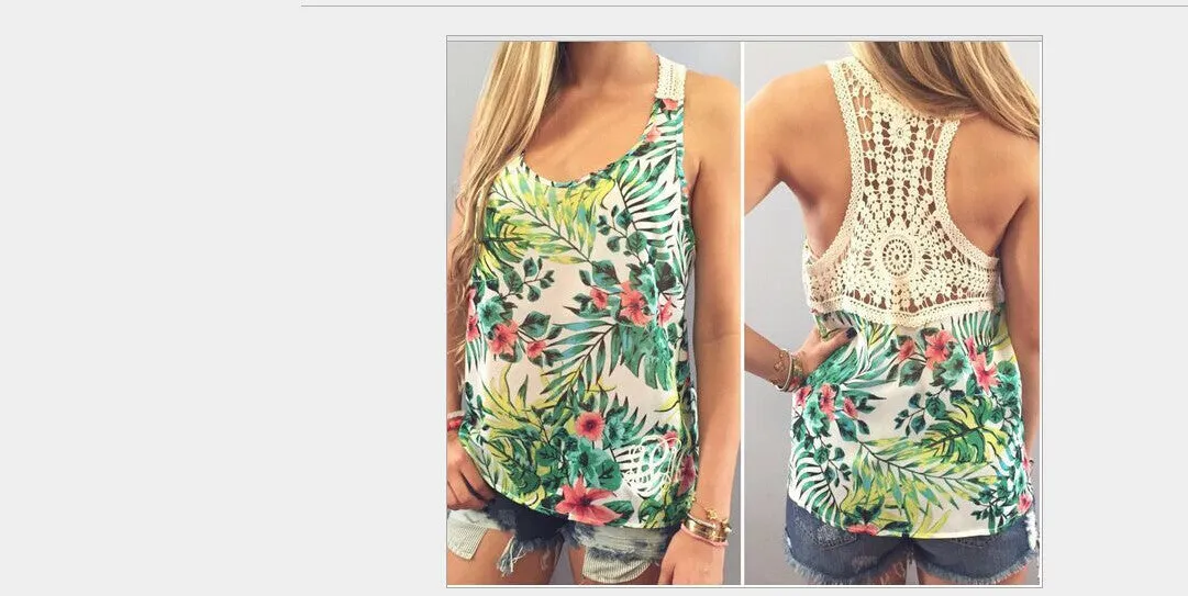 Women's Clothing Tops & Tees Tanks Fashion Women Summer Vest Top Sleeveless Casual Hollow Out Lace Tank Tops