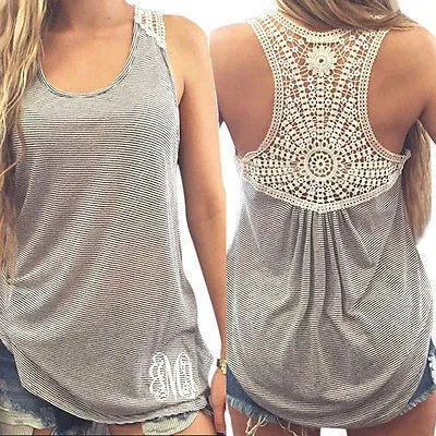 Women's Clothing Tops & Tees Tanks Fashion Women Summer Vest Top Sleeveless Casual Hollow Out Lace Tank Tops