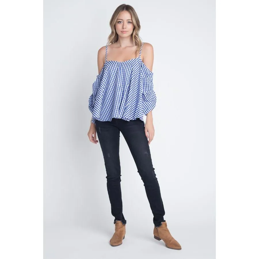 Women's Cold Shoulder Checkered Top