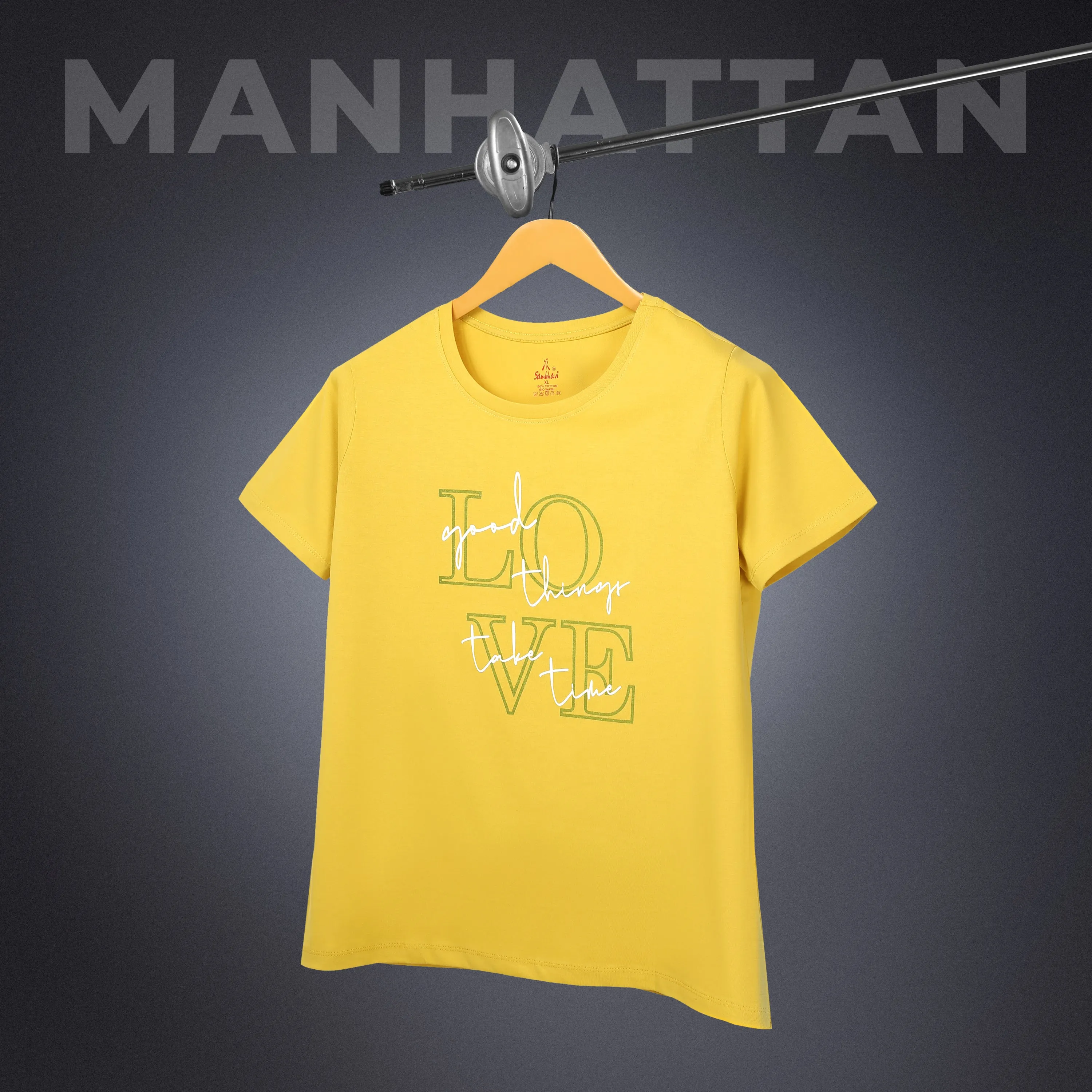 Womens Round Neck Regular Fit Yellow T Shirts