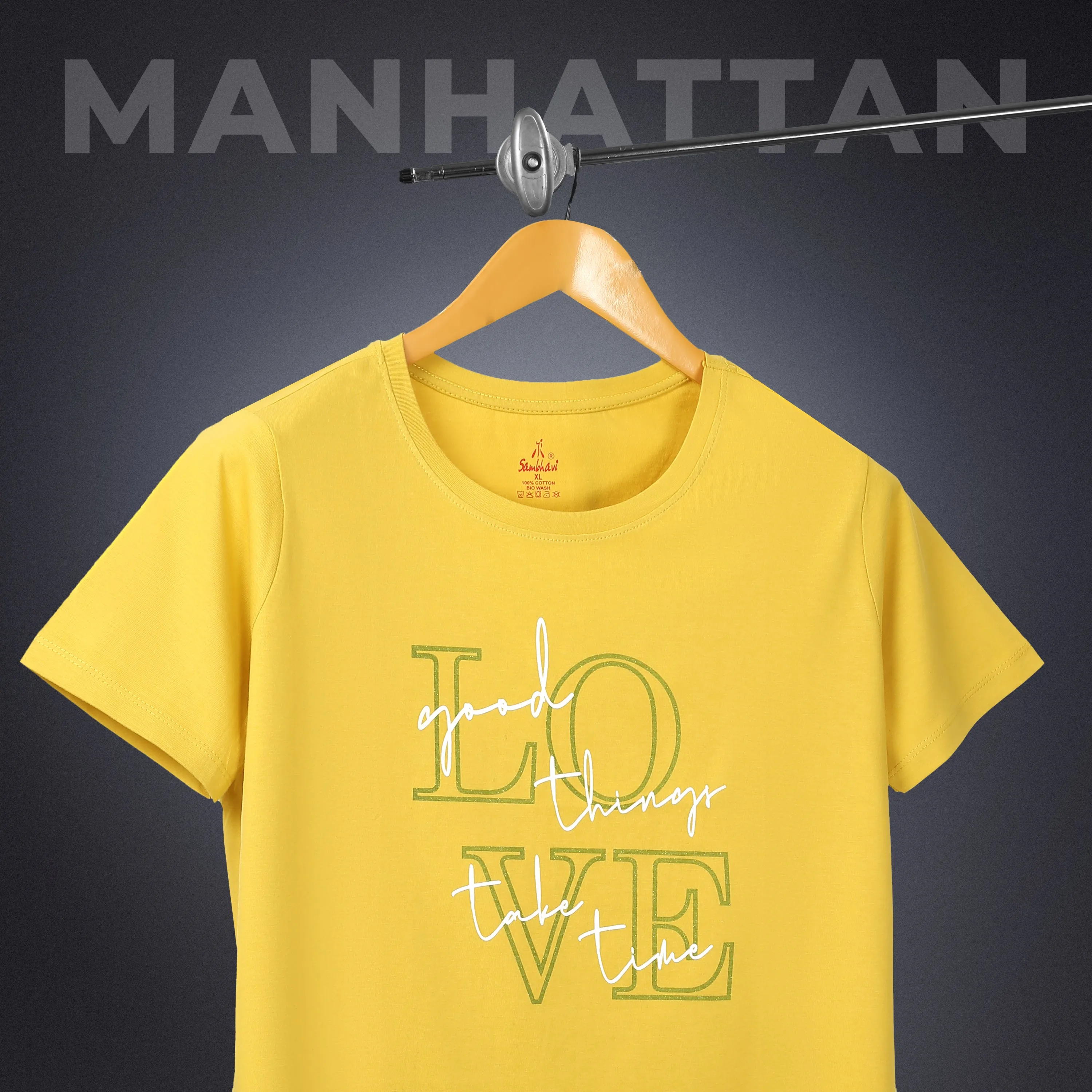 Womens Round Neck Regular Fit Yellow T Shirts