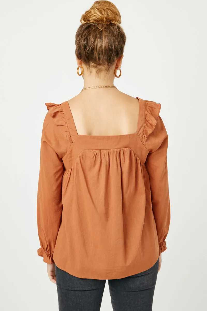 Womens Ruffle Shoulder Long Sleeve Top