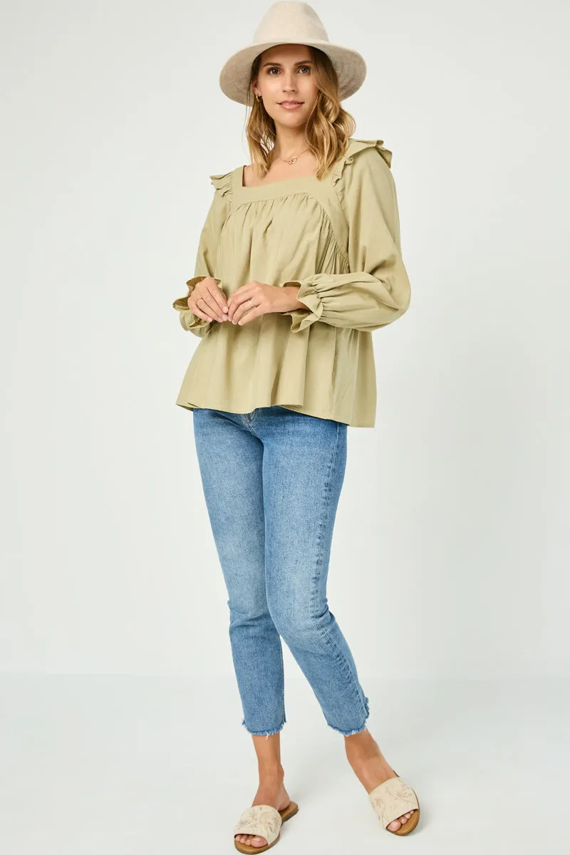 Womens Ruffle Shoulder Long Sleeve Top