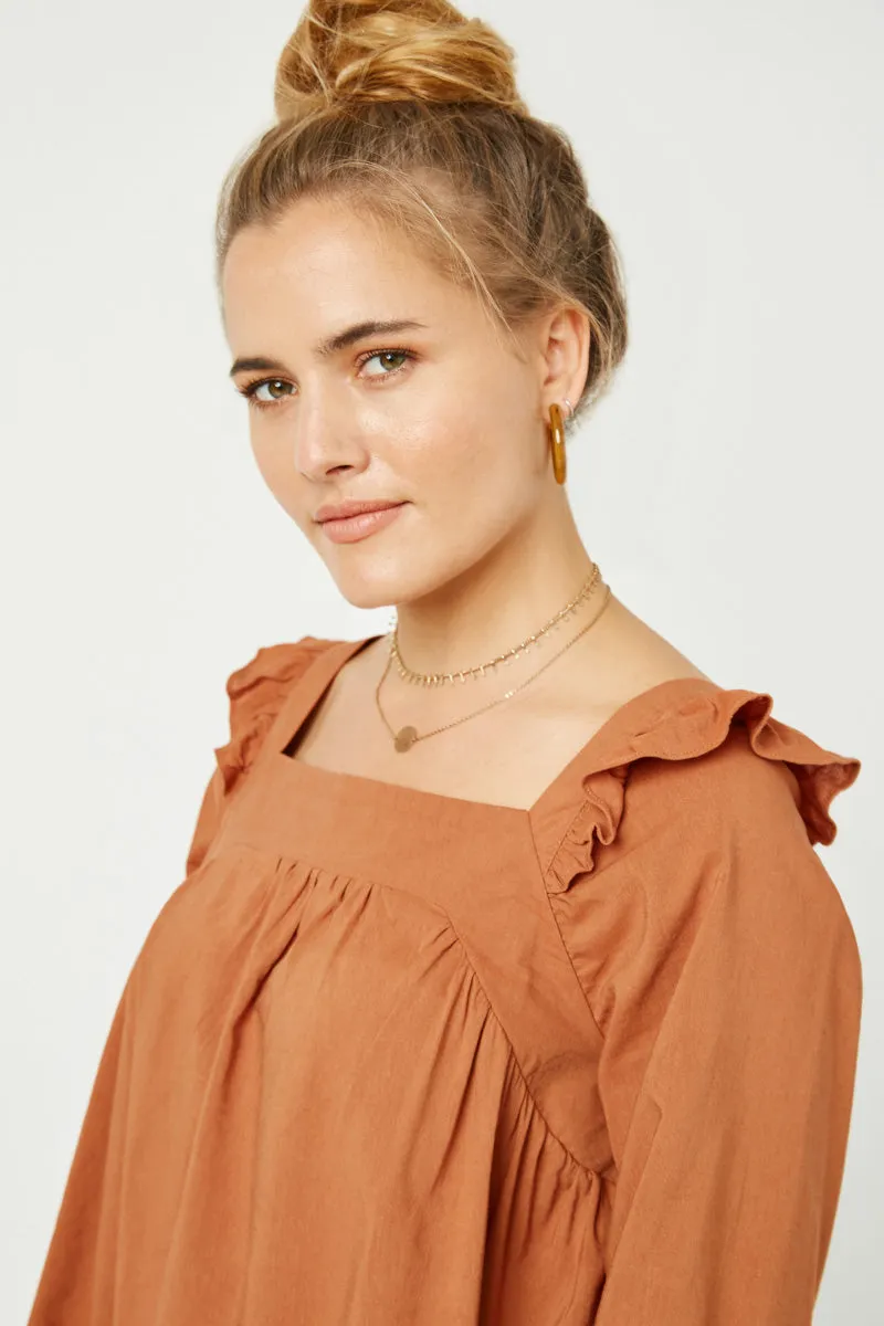 Womens Ruffle Shoulder Long Sleeve Top
