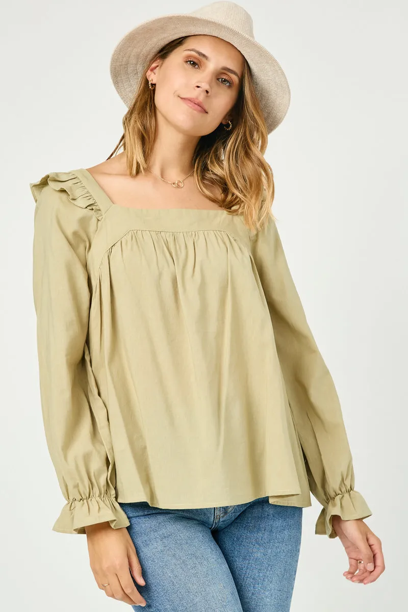 Womens Ruffle Shoulder Long Sleeve Top