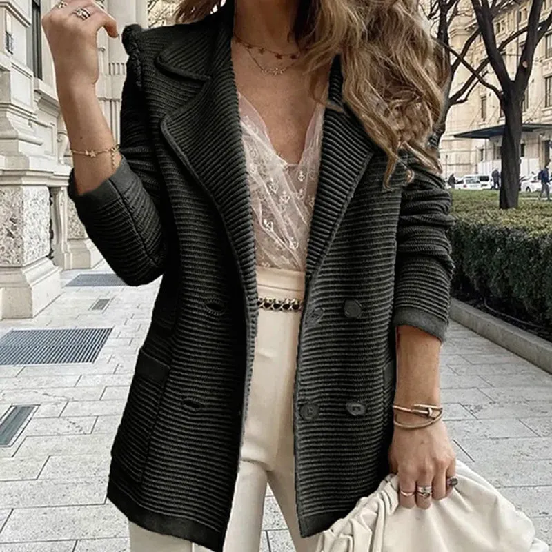 Women's Striped Textured Lapel Button Front Jacket