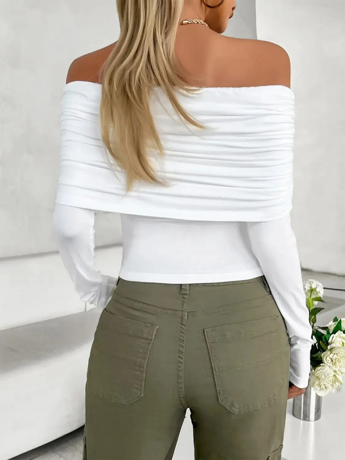 'Yarrow' Off Shoulder Ruched Crop Top