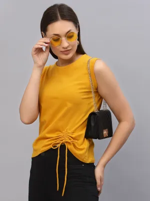 Yellow Sleeveless Drawstring Round Neck Sleeveless Top