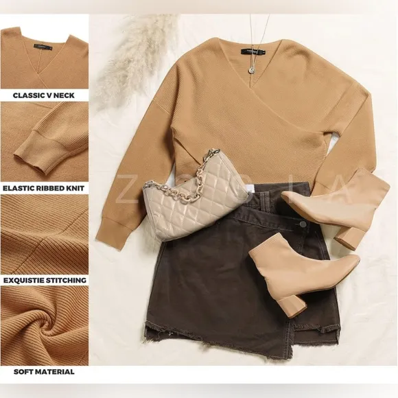 ZCSIA Wrap V Neck Cropped Sweater 2024 Fall Cross Front Off Shoulder Tops