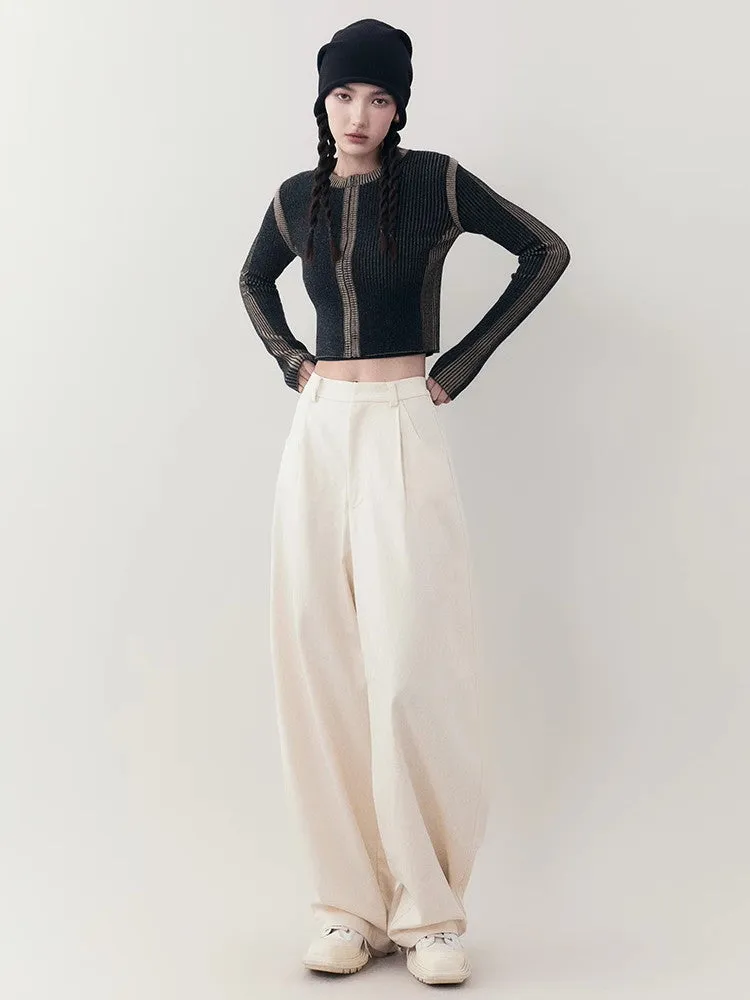 Zip Slim Bi-Color Chic Modest Crew-Neck Rib-Knit