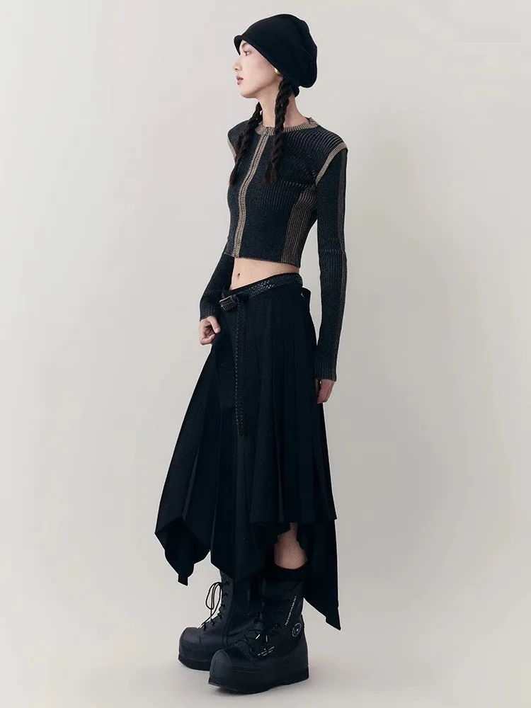 Zip Slim Bi-Color Chic Modest Crew-Neck Rib-Knit