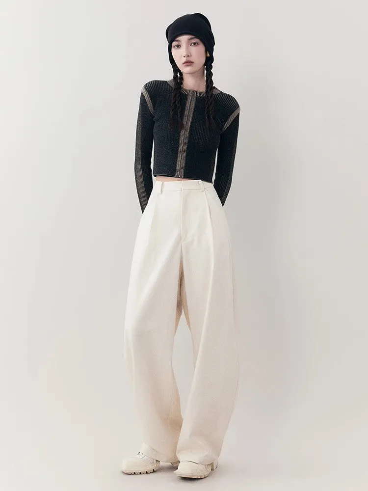 Zip Slim Bi-Color Chic Modest Crew-Neck Rib-Knit