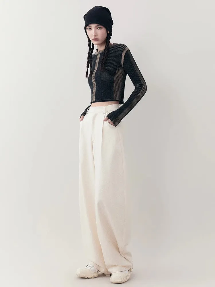 Zip Slim Bi-Color Chic Modest Crew-Neck Rib-Knit